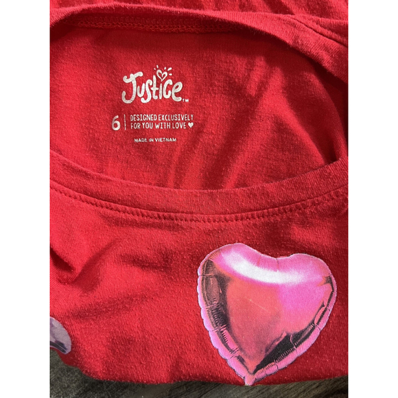 Justice‎ Love Heart Balloons Graphic Tee Top Girl's Red Short Sleeve Size 6 - Picture 4 of 5